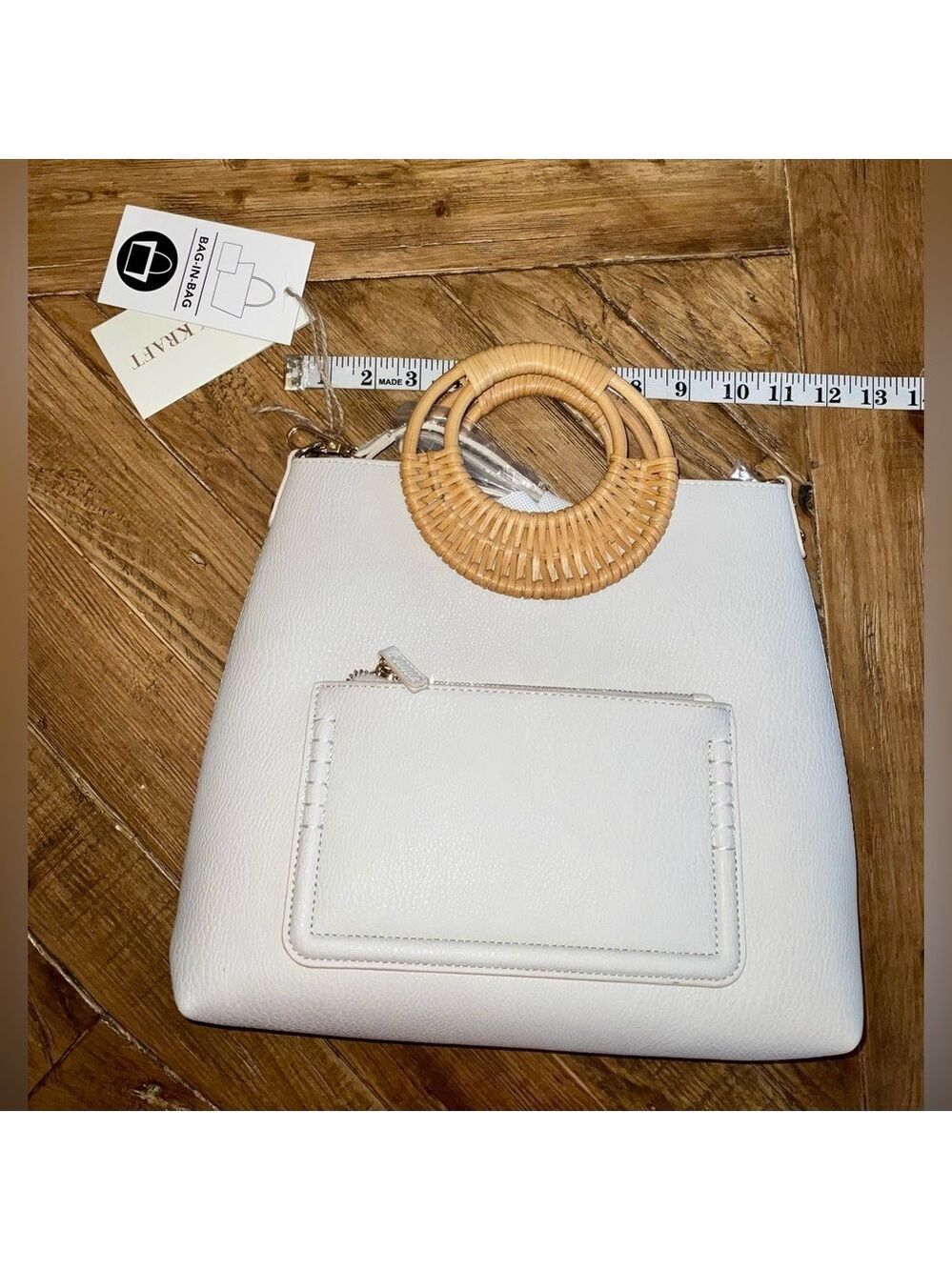 Antik kraft vegan leather bone color bag in bag purse - nwt / great for travel - Picture 6 of 8